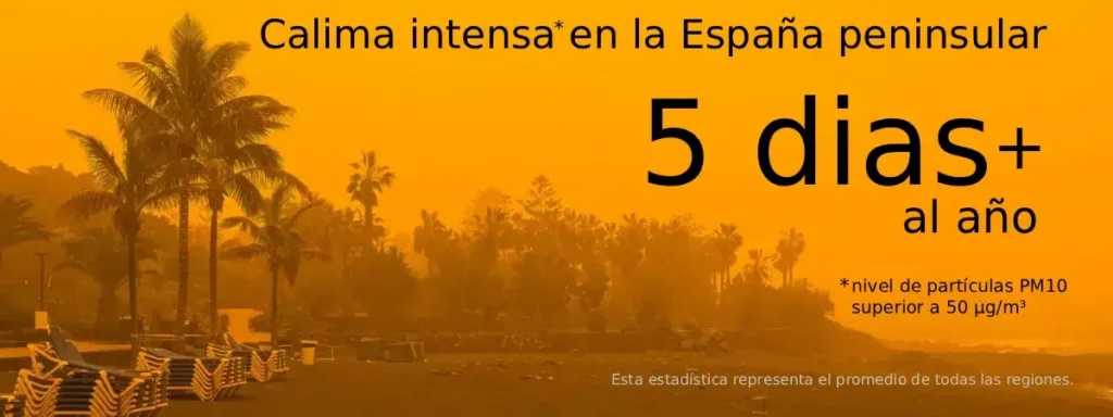 Calima intensa en la España peninsular con cielo naranja y polvo en suspensión.